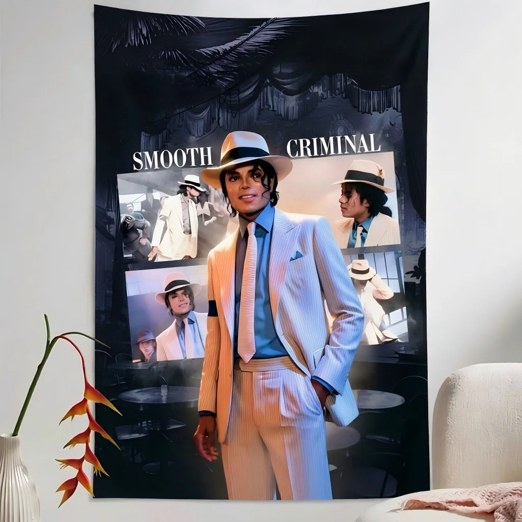 M-Michael J-Jackson Retro Tapestry Smooth Criminal White Suit Stage Collage Print Wall Hanging Dorm Bedroom Fan Decor Gift