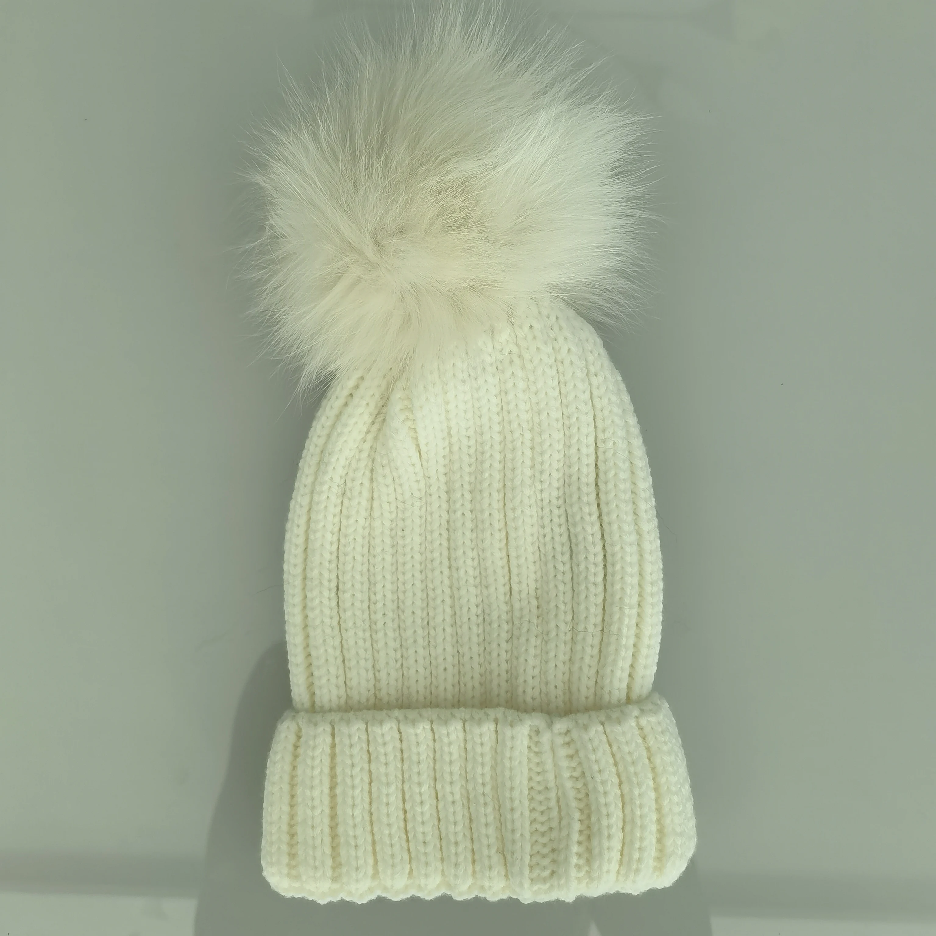 Women\'s Winter Bean Hat Brimless cap Cotton+wool knitting Paired with fox fur ball warm beautiful Ladies\' knitted casual hat