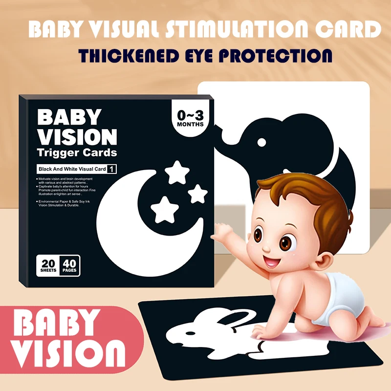 

0-36M Baby Vision Stimulation Card Early Education Toy Newborn Visual Learning Book Black and White Contrast Card Montessori Toy