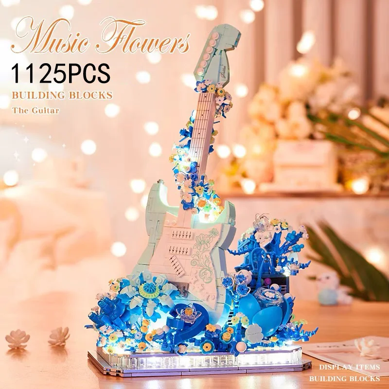 Loz Musical Instruments Mini Diamond Building Block Movement of Flowers Ukulele Electric Guitar Assemble Bricks Educational Toys