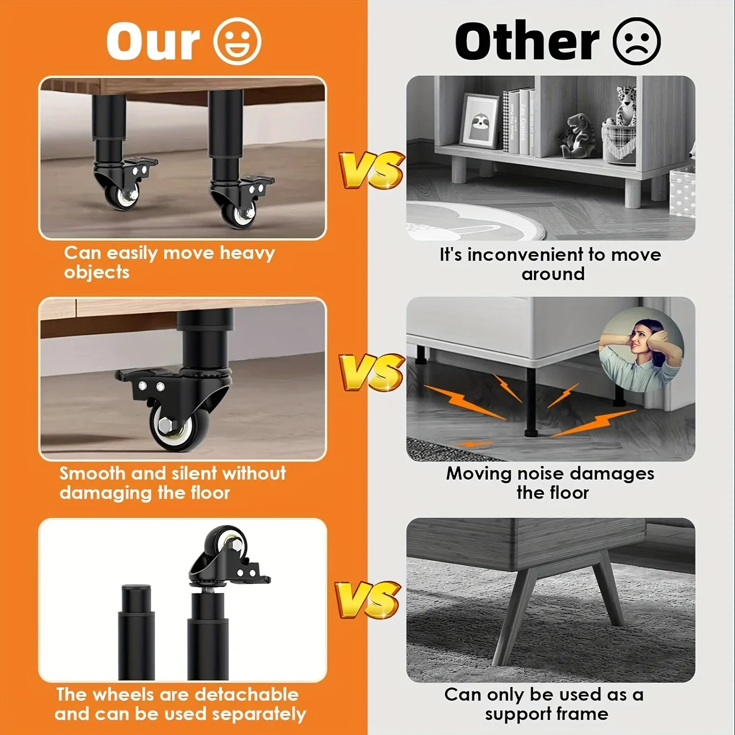 4pcs Metal Extendable Furniture Legs with Casters,  Table Legs,with Heavy-Duty Replacement for Cabinets, Sofas, Desks, Dressers