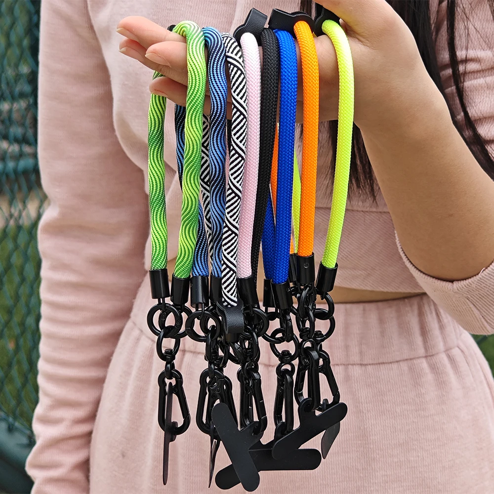 Couples 7mm Thicken Universal Wrist Strap for Phone Charm Pendant Lanyard with Patch Braided Bracelet Telephone Rope Keychain