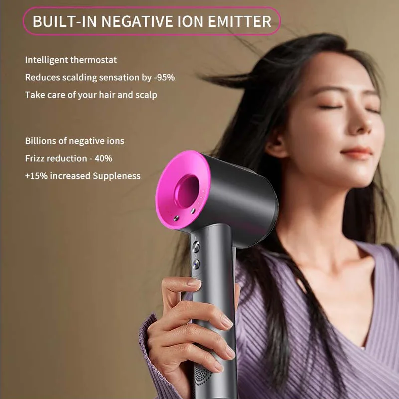 Anion Hair Dryer for Professional Hair Care, Negative Lon Dryer, High Speed, 110000rpm, Wind 62 m/s, 1600W, 2 Minutos de Secagem Rápida