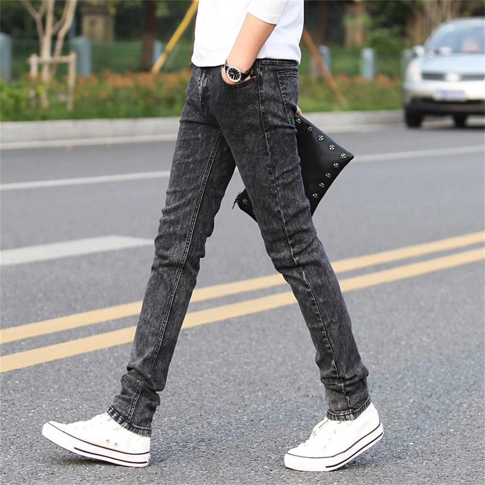 2022 New Men's Skinny White Jeans Fashion Casual Elastic Cotton Slim Denim Pants Male Brand Clothing Black Gray Khaki