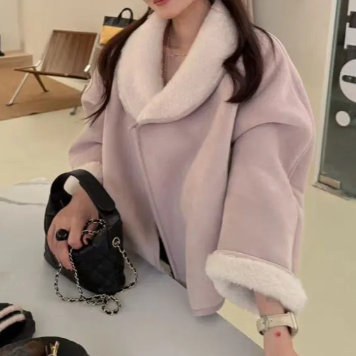 

Women's ort Furry Coat Warmth Inteated Leather And Fur Collar Vintage Sle Commute Faion Stand Fit ort Length