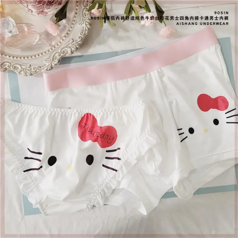 

Cartoon Sanrioed Anime My Melody Kittys Couple Underwear Ins Girl Heart Kawaii Comfortable Solid Color Men's Boxer Pants Gifts