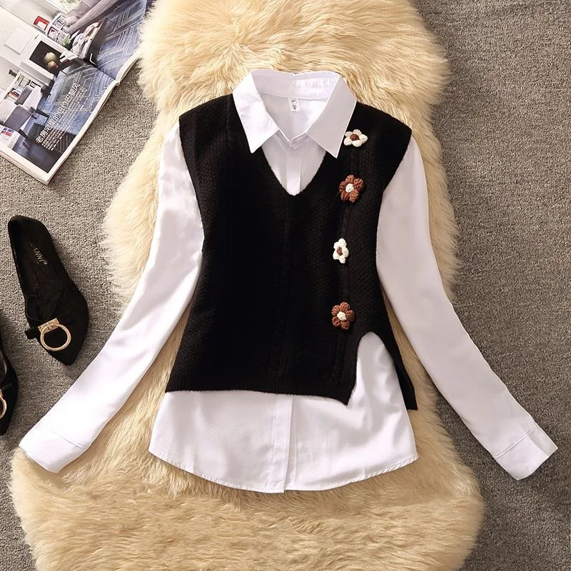 Peças individuais/conjuntos doce mori colete camisa dois conjuntos de outono inverno feminino 2025 nova camisola colete topo conjuntos de boa aparência
