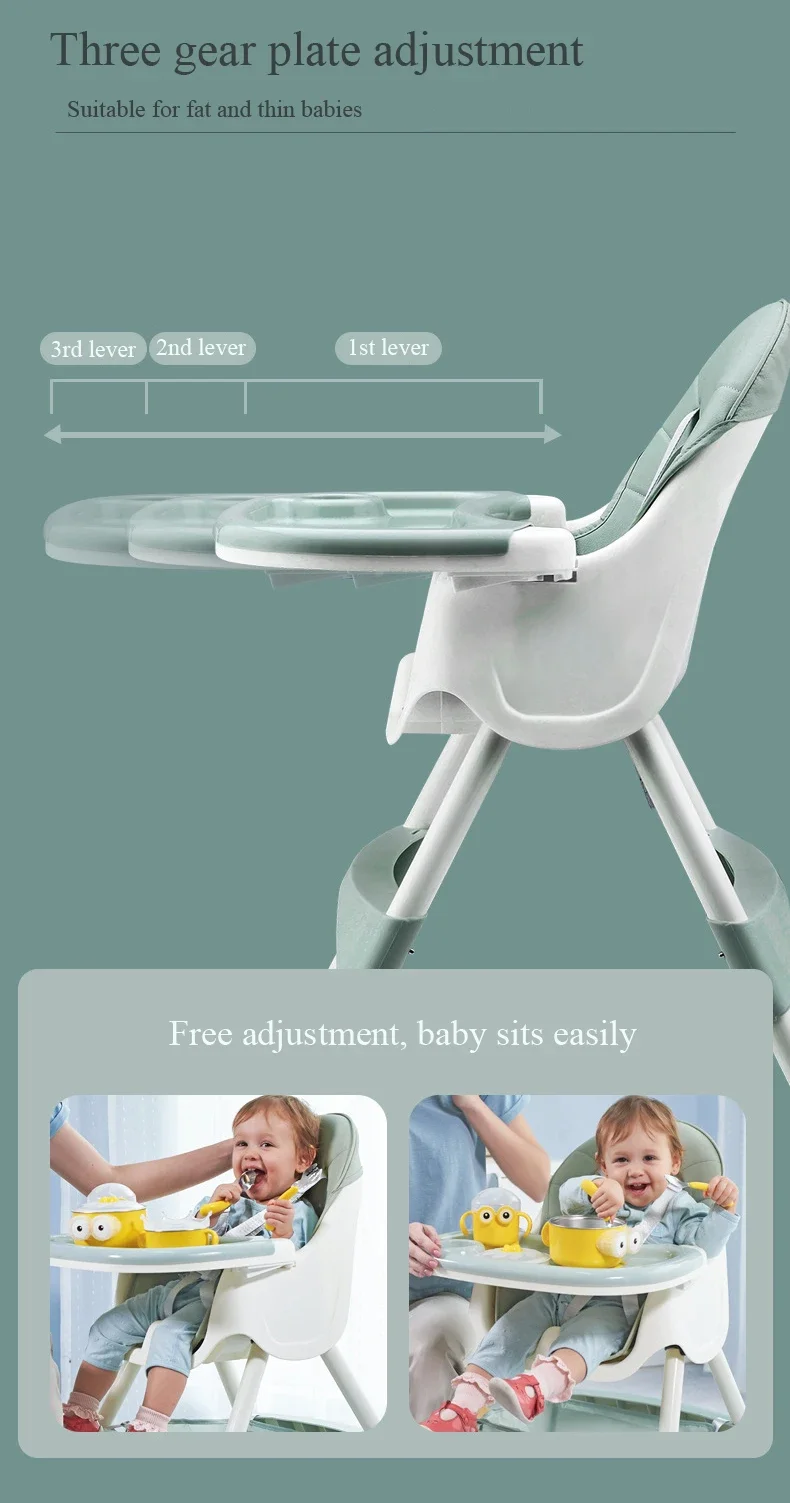 Purorigin 2024 nueva tendencia bebe plástico barato plegable silla alta para bebé silla de alimentación para bebé sillas de jardín de infantes chaise con rueda