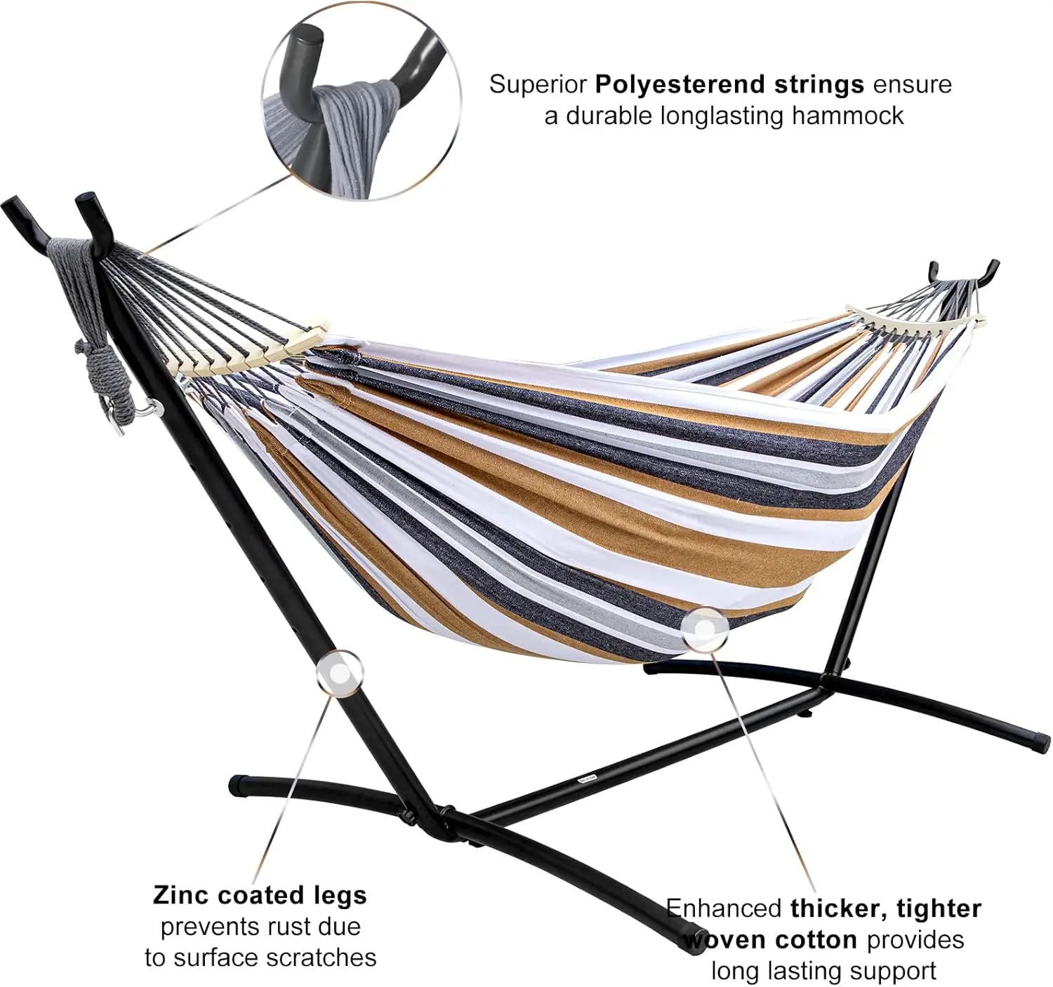 Double Hammock with Stand Included 450lb Capacity Steel Stand, Premium Carry Bag Included and Two Anti Roll Balance Beam, Portab - view 5