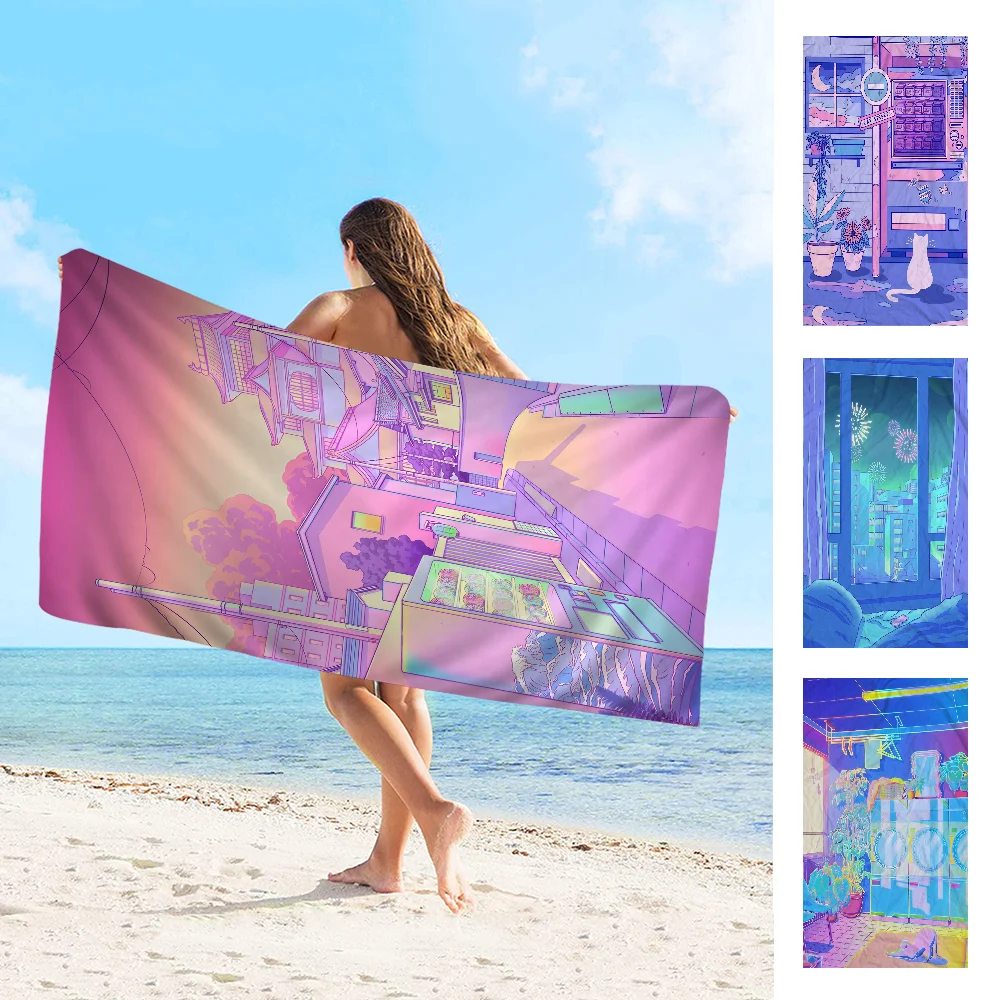 Night City Pop Kyoto Cartoon Beach Towel Cute Kawaii Room Decor Bath Girls Children Hand Towels For Bathroom Shower