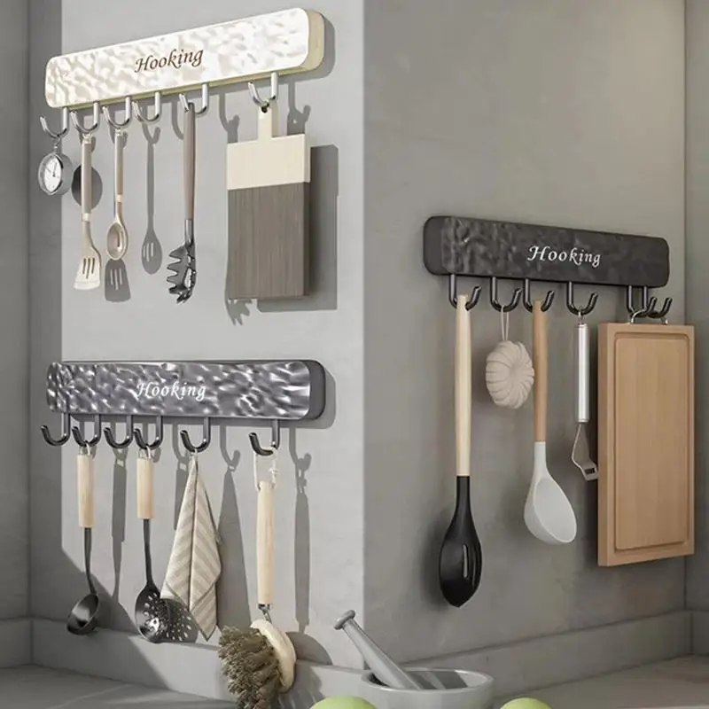 Kitchen Utensil Hanger Cabinet Sliding Hook No Punching Pot And Pan Hooks Adjustable Adhesive For Bath Towels Soup Spoons