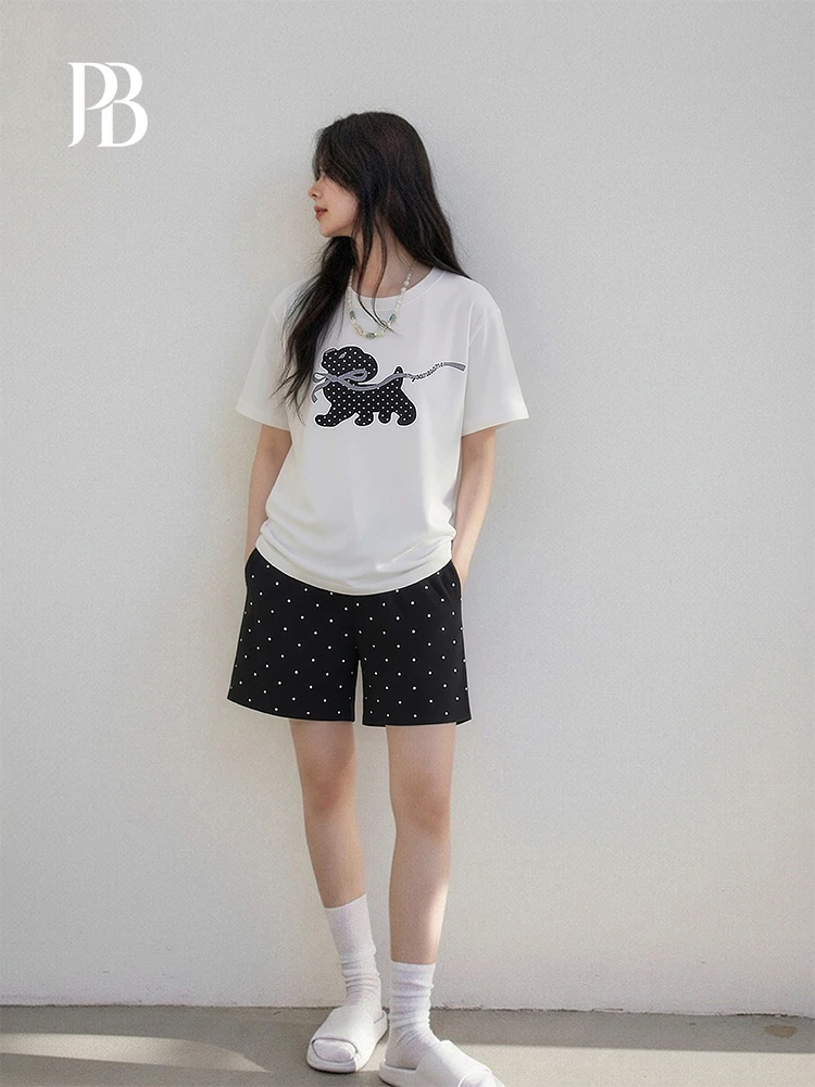 

PinkBread Polka Dot Leopard Summer Sleepwear Women's Short Sleeve Modal Cotton Cool Feeling Home Clothes with Chest Pad