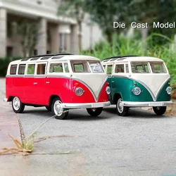 1:24 Alloy T1 BUS Van Bread Business Car Die Cast MPV Sound Light Pull Back For Children Gifts Toys Vehicle
