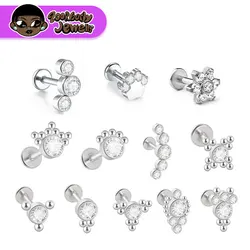 F136 Titanium Conch Piercing Clear Zircon 16G Flat Helix Labret Spiral Lip Nail Tragus Conch Cartilage Piercing Body Jewelry
