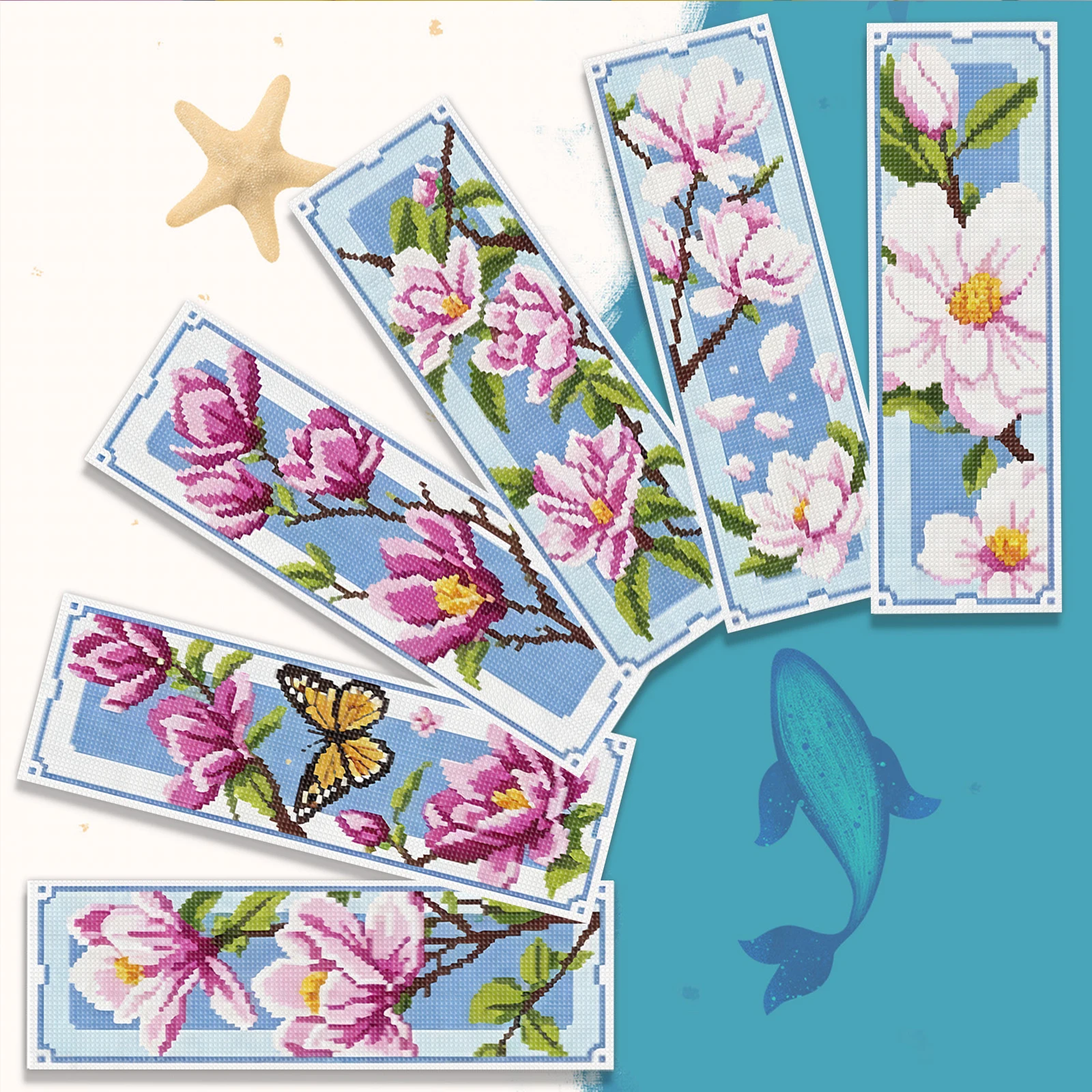 Bookmark Kit 14CT Printed Canvas 2 Strand Single Sided DIY Cotton Thread Needlework Craft