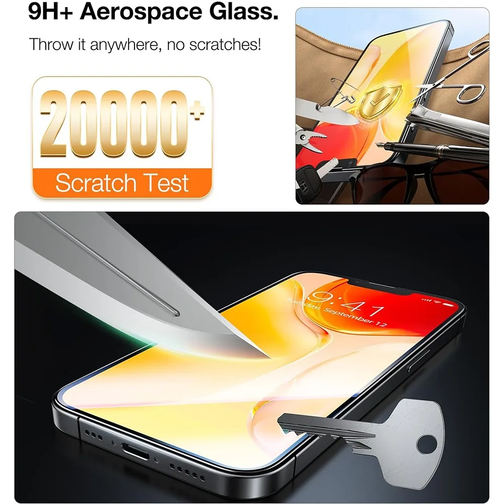 3 قطعة واقيات شاشة من الزجاج المقوى عالي الدقة لهاتف iPhone 17 16 Pro Max/17 Pro/17 Air 16 Plus تركيب مقاوم للخدش والغبار