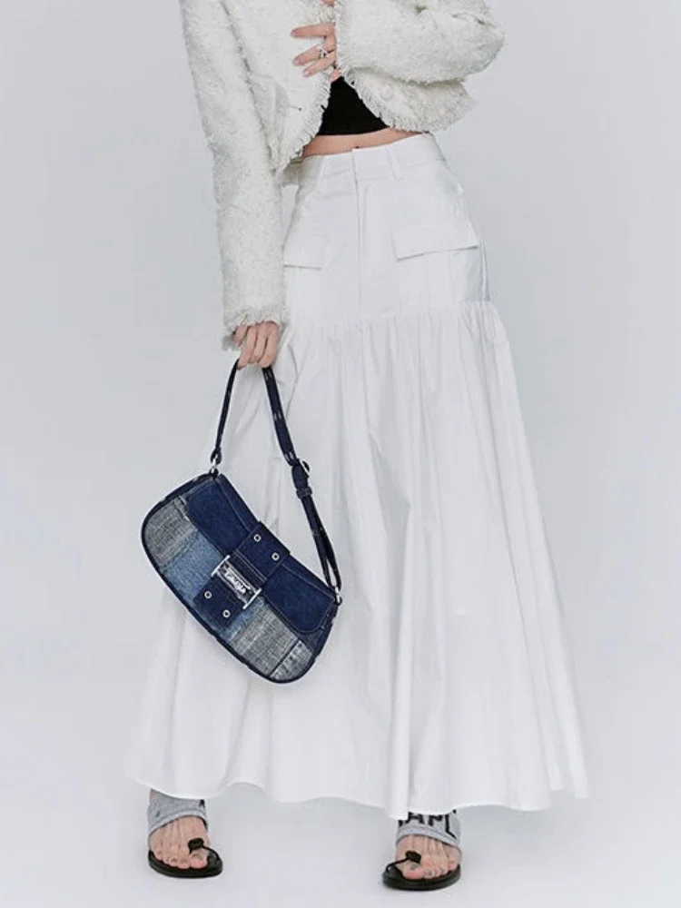 Faldas largas para mujer, diseño de retazos de mezclilla, corte en A, holgadas, informales, para uso diario, moda de verano, combina con todo, estilo coreano, Faldas Largas básicas