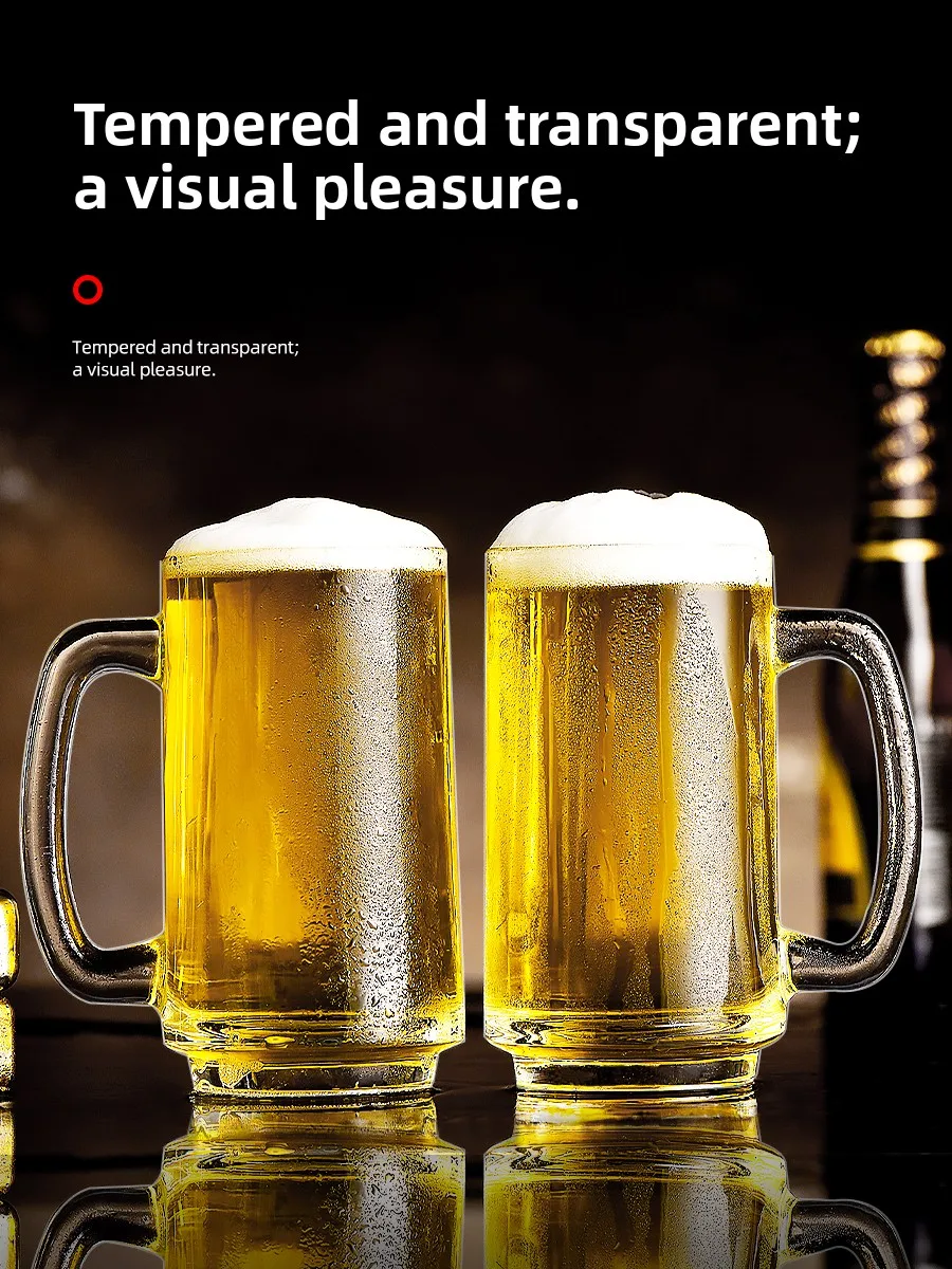 Thickened Glass Beer Cup Set for Home And Commercial Use Large Capacity Beer Glasses Heat Resistant Drinking Cups with Handle