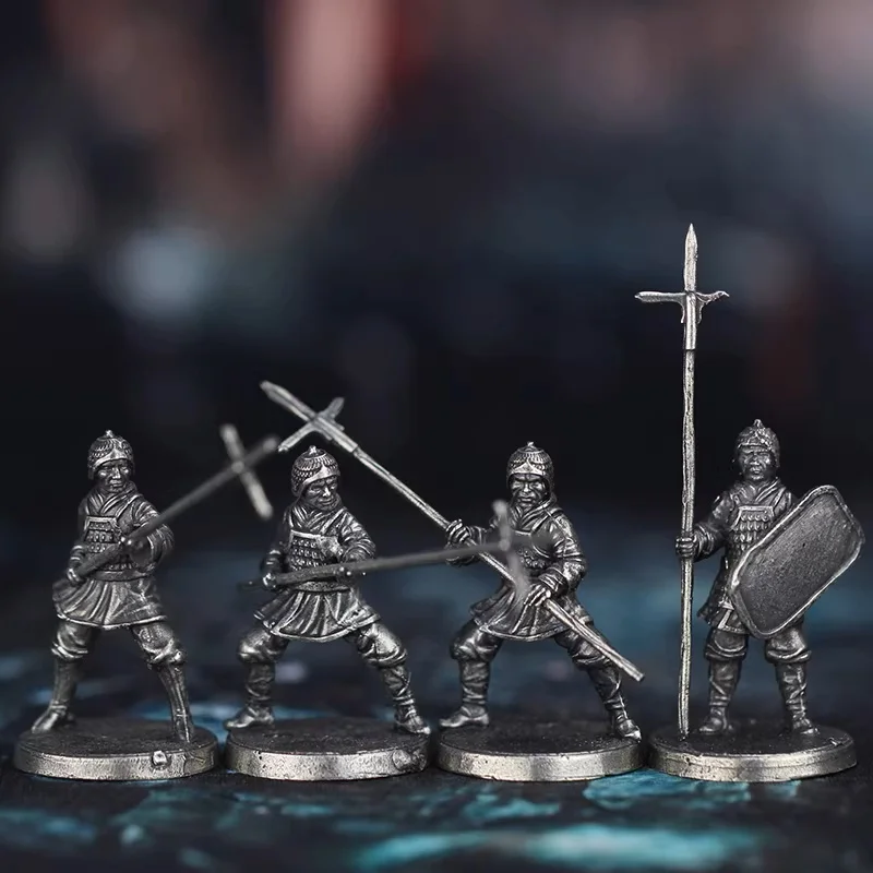 

White Copper Metal Ancient Chinese Warrior Figure Mini Statue Wargame Piece Desktop Ornament Collection Gift Car Interior Decor