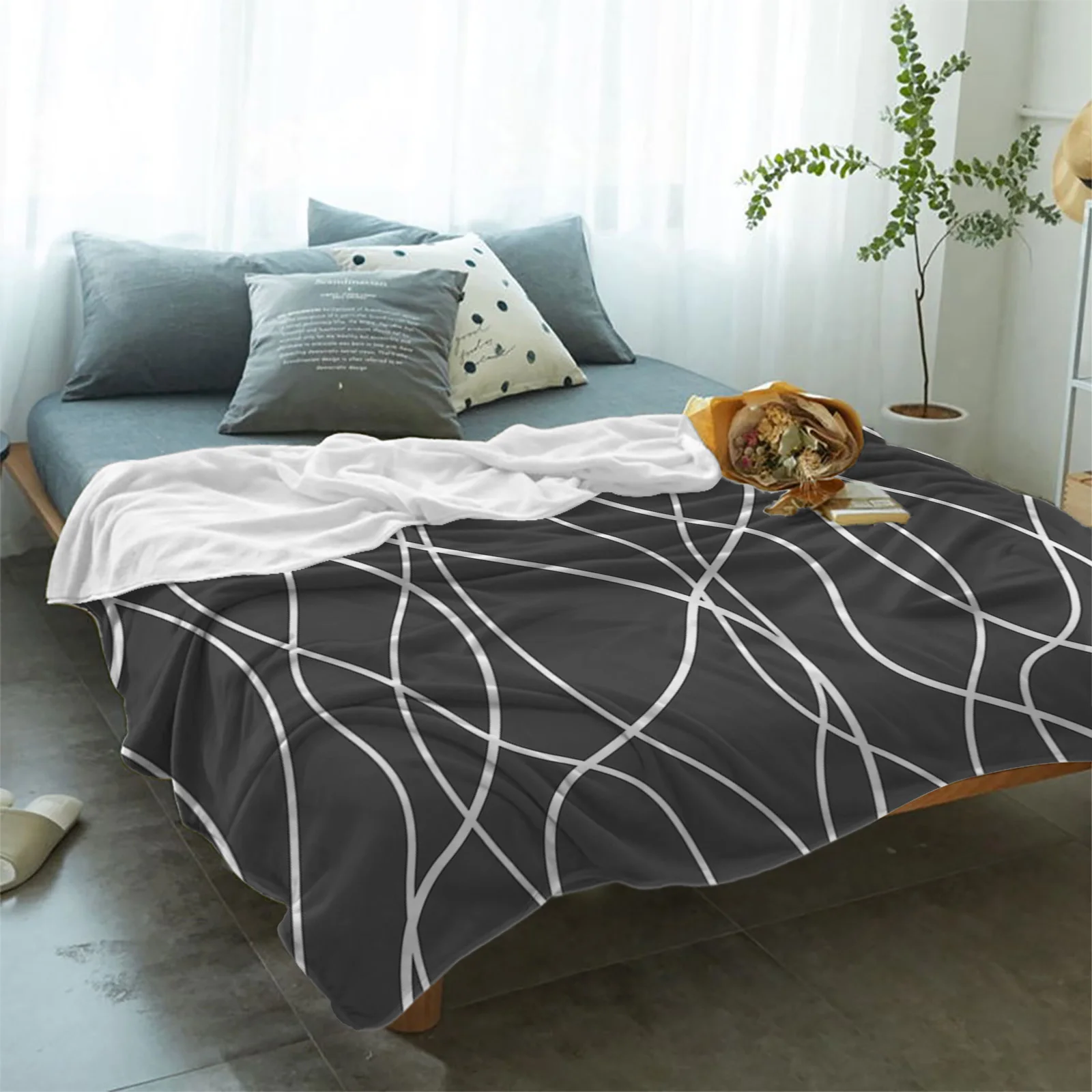 Twisted Lines Modern Art Grijs Gedrukt Gooi Deken Flanel Fleece Dekens Zachte Gooien voor Slaapbank Bed Slaapkamer Sprei