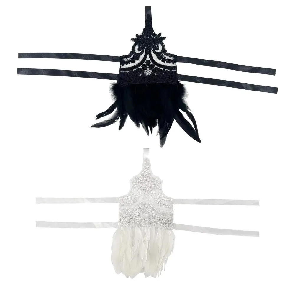 Witch Halloween Feather Gloves Embroidery Fingerless Women Feather Lace Gloves Lace Halloween Halloween Feather Cuffs