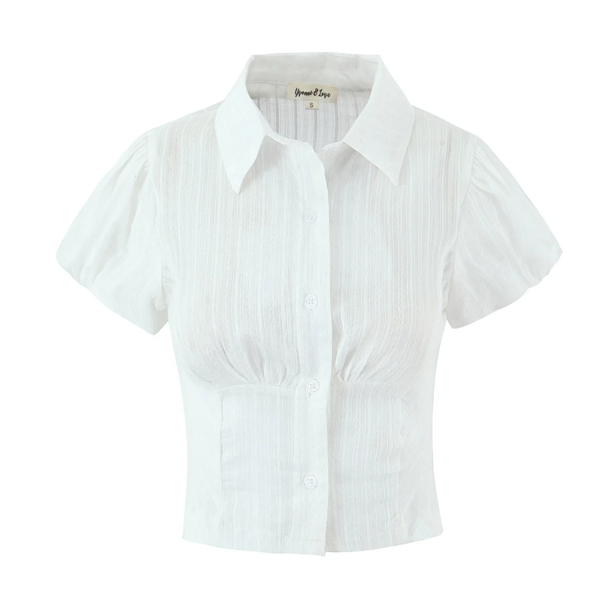 

Женская модная блузка с жаккардовым узором и пышными рукавами, с воротником-поло BIR9