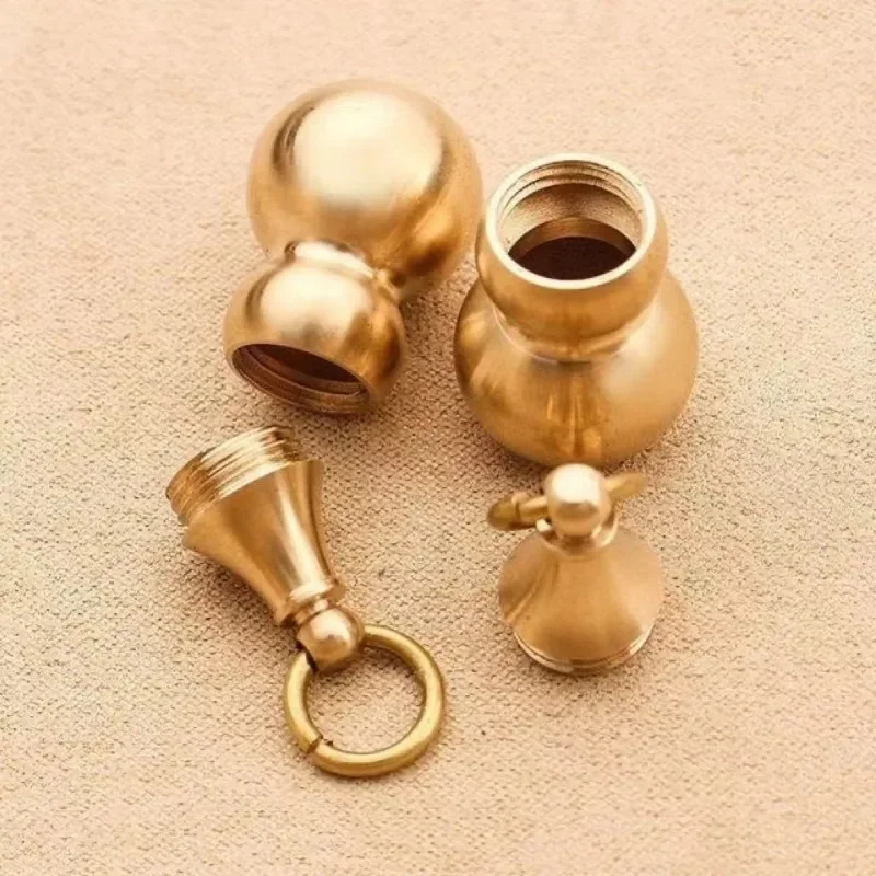 Brass Gourd Pendant Irregular Jar Keychain Hanging Necklace Jewelry Waterproof Pill Box Medicine Case Hollow Container Bottle