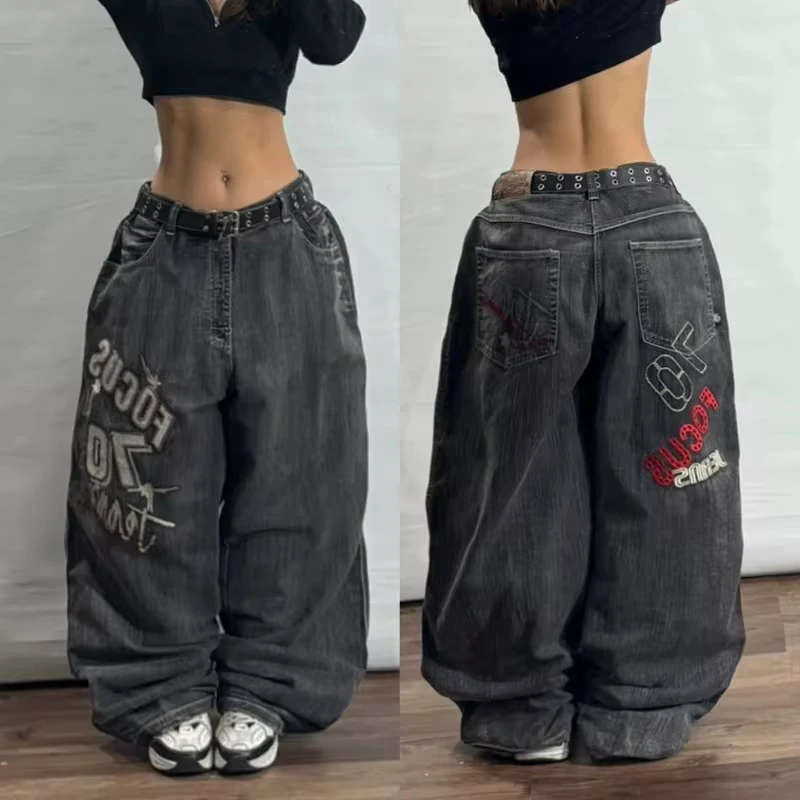 GELITAYIN Amerikaanse Straat Populaire Joker Gewassen Brief Geborduurde Losse Jeans Vrouwen Harajuku Y2K Casual Oversized Dweilen Brede-l