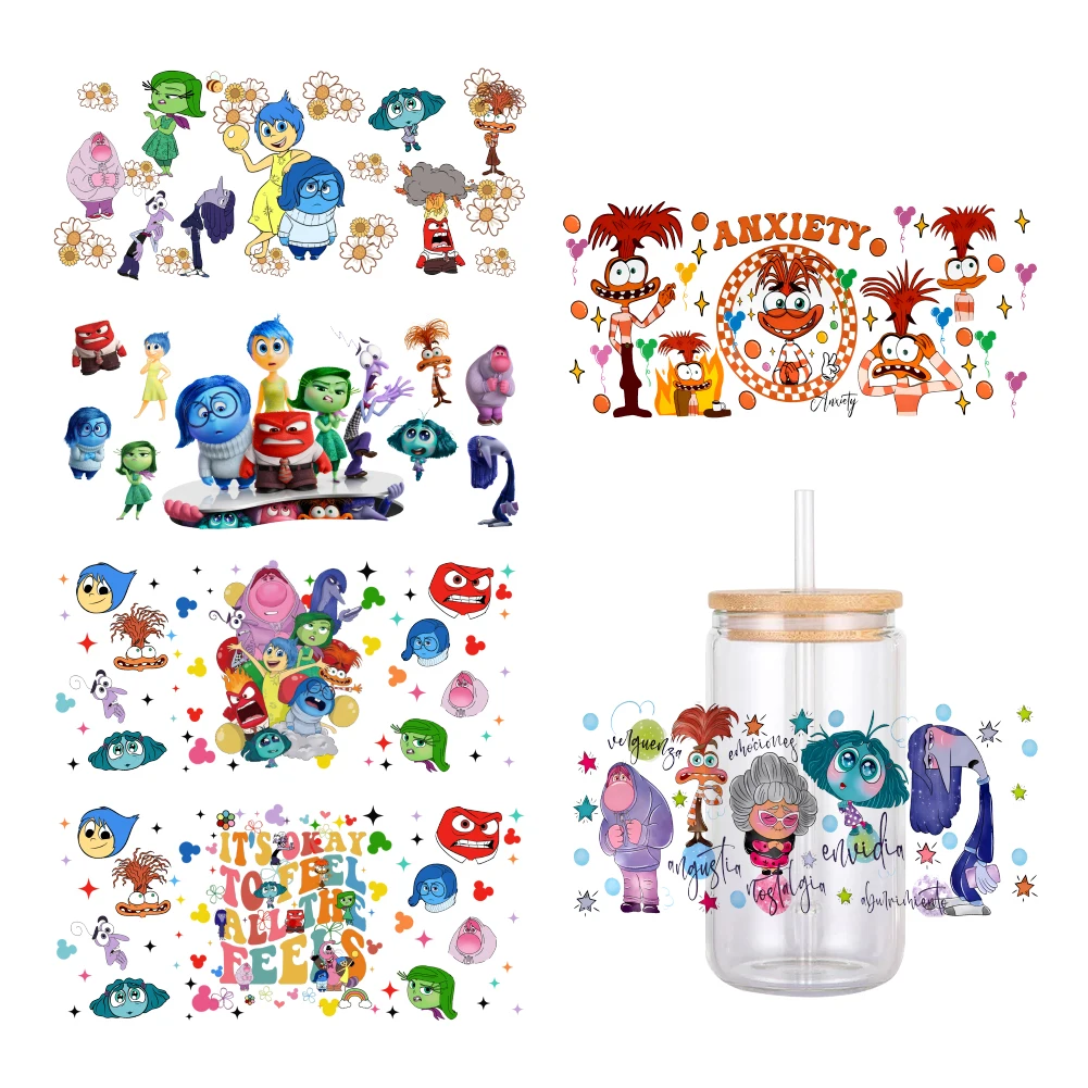 MINIS Disney Cartoon Inside Out Pattern UV DTF Transfer Sticker Waterproof Transfers Decals For 16oz Glass Cup Wrap Stickers