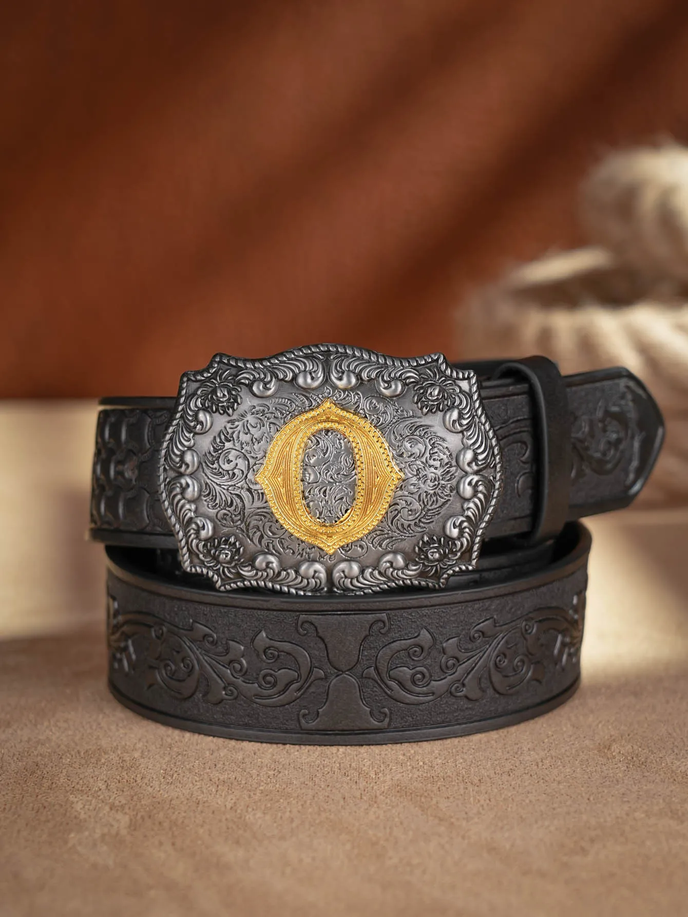 Western Cowboy PU-Ledergürtel – Herren-Hüftgurt, Stier-Dekoration, Blumenmuster, graviert für Jeans – Detail 25