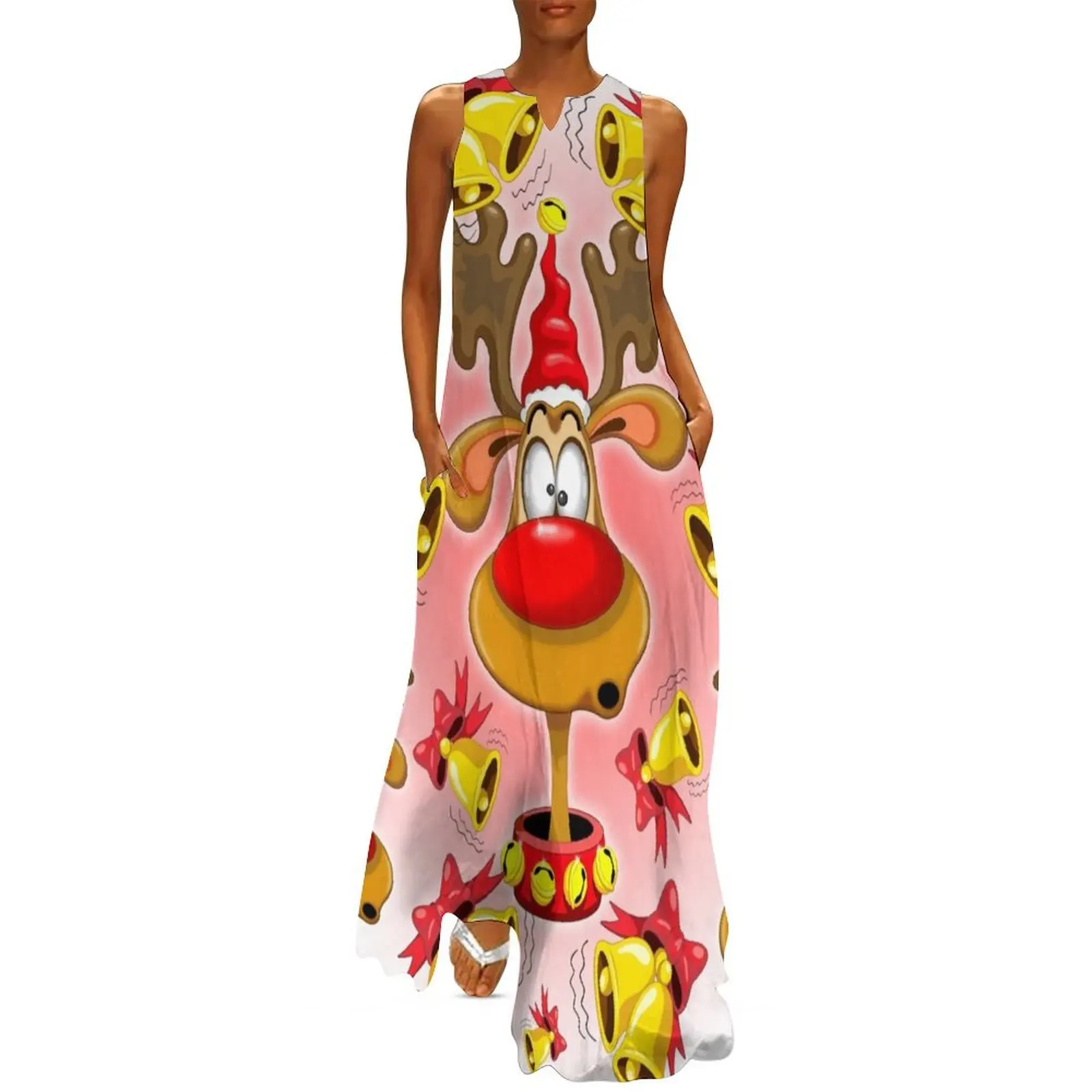 

Reindeer Fun Christmas Cartoon with Bells Alarms Long Dress long dress women birthday dress for women luxury 2025