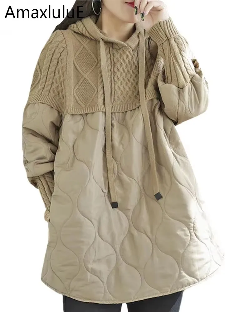 

Max LuLu, зимняя модная одежда, женские свободные теплые вязаные стеганые толстовки с капюшоном, женские повседневные винтажные утепленные длинные толстовки