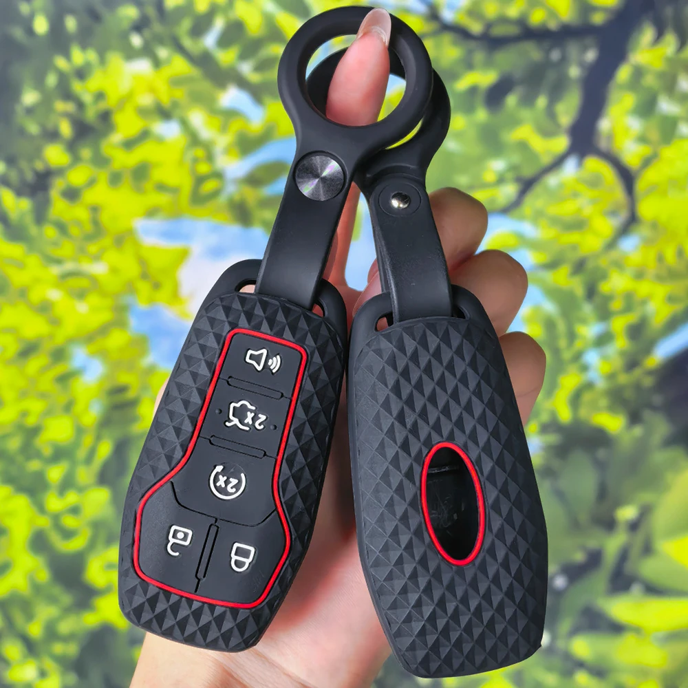 Anti‑Slip Diamond Grain Car Remote Key Case With Keychain 5 Button Holder For Ford Explorer Edge Mustang FSeries Truck 2015‑2017