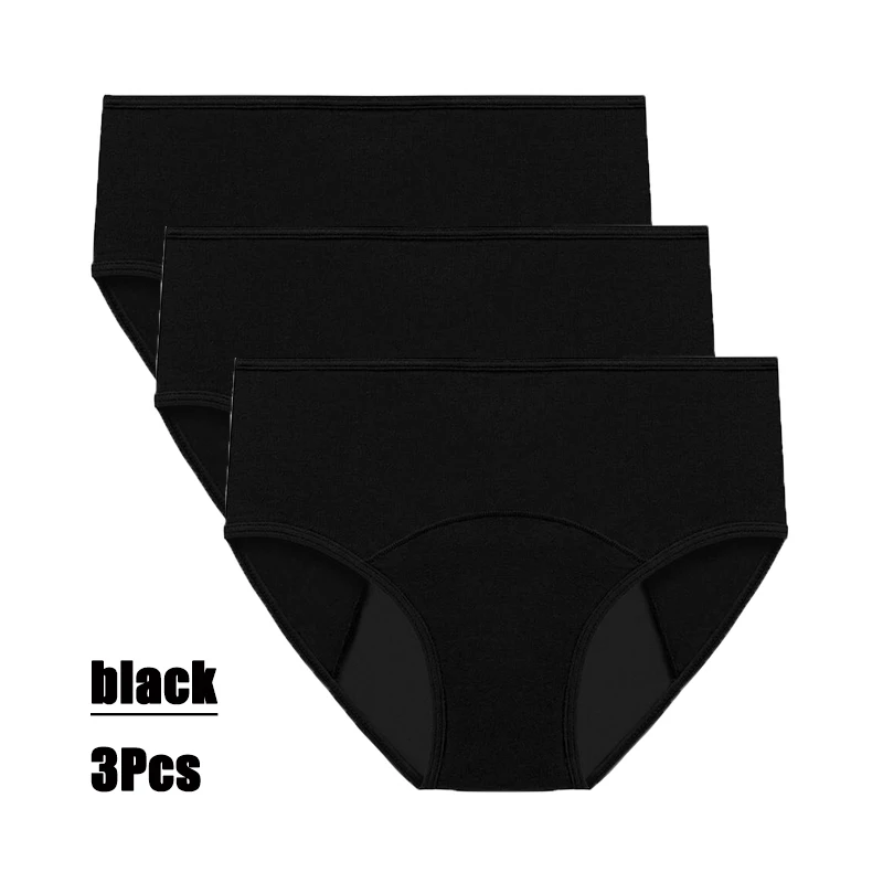 

3Pcs Low-rise High Elastic Waterproof Pure Cotton Menstrual Panties Women Leak proof Physiological Period Solid Color Briefs