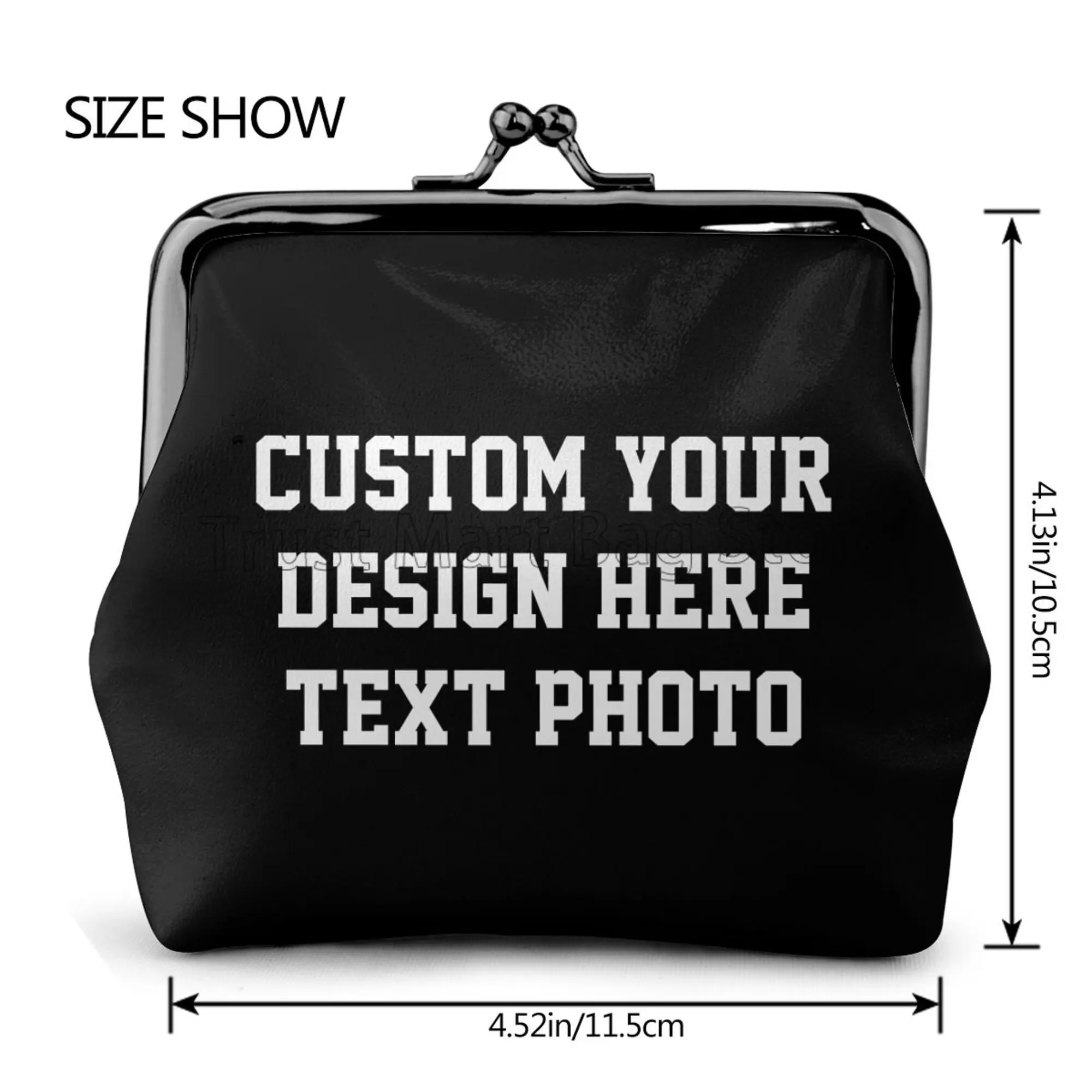 Custom Your Design Text Photo Print Leather Coin Purse Small Change Pouch with Kiss-Lock Clasp Closure Buckle