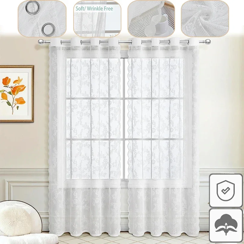 1PC Sheer Curtain Floral Semi Transparent Light Filtering Rod Pocket Voile Drapes Window Curtain for Bedroom LivingRoom Washable