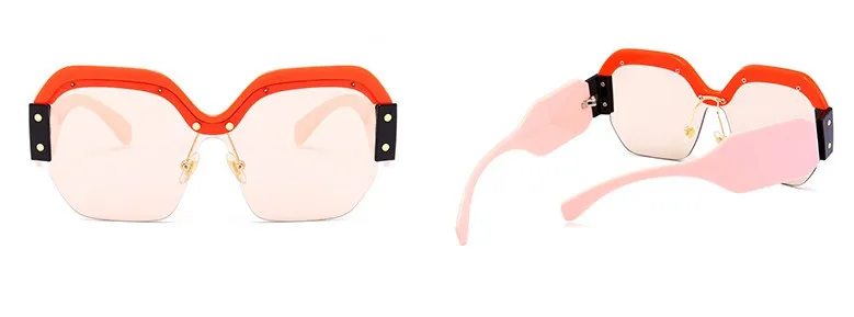45341 Lady Trend Quadratische Halbrahmen-Sonnenbrille, große Größe, Cat-Eye-Nieten-Schutzbrille, Designer-Sonnenschutz mit Farbverlauf und Spiegel – Detail 10