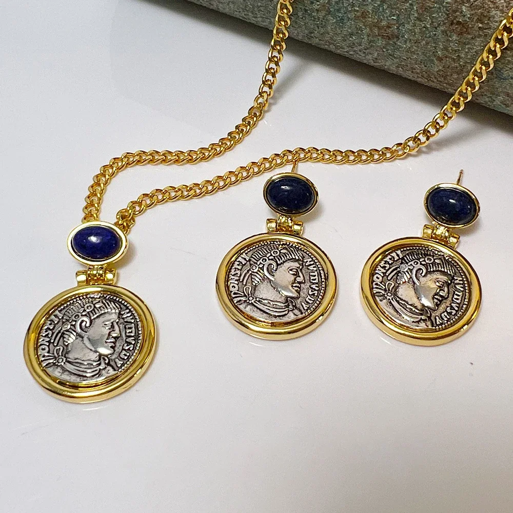 Vintage mahkemesi fransız kolye broş yüksek kaliteli sıkıntılı geometrik yuvarlak portre takı kadın Retro pimleri aksesuarları