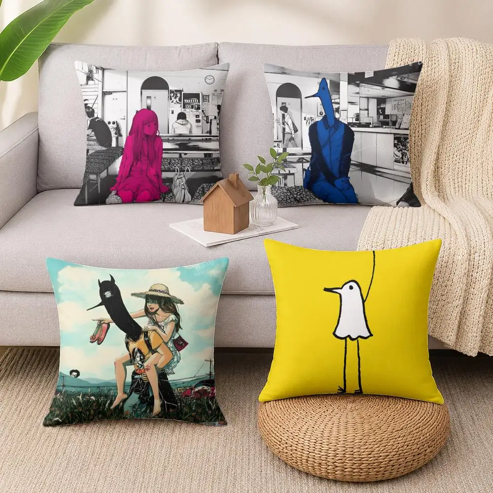 Anime G-Goodnight Punpun Cushion Cover Wrinkle-Resistant Short Plush Cushion Covers Breathable Machine-Washable