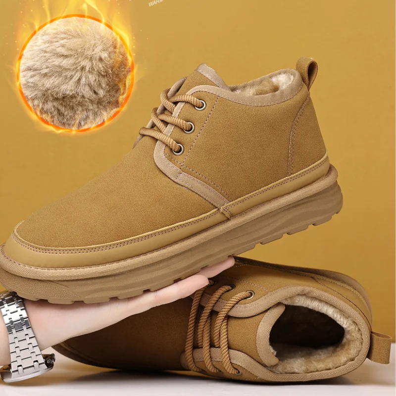 

Мужские теплые тапочки, модные уличные водонепроницаемые хлопковые плюшевые домашние тапочки без шнуровки, нескользящие толстые шлепанцы на платформе