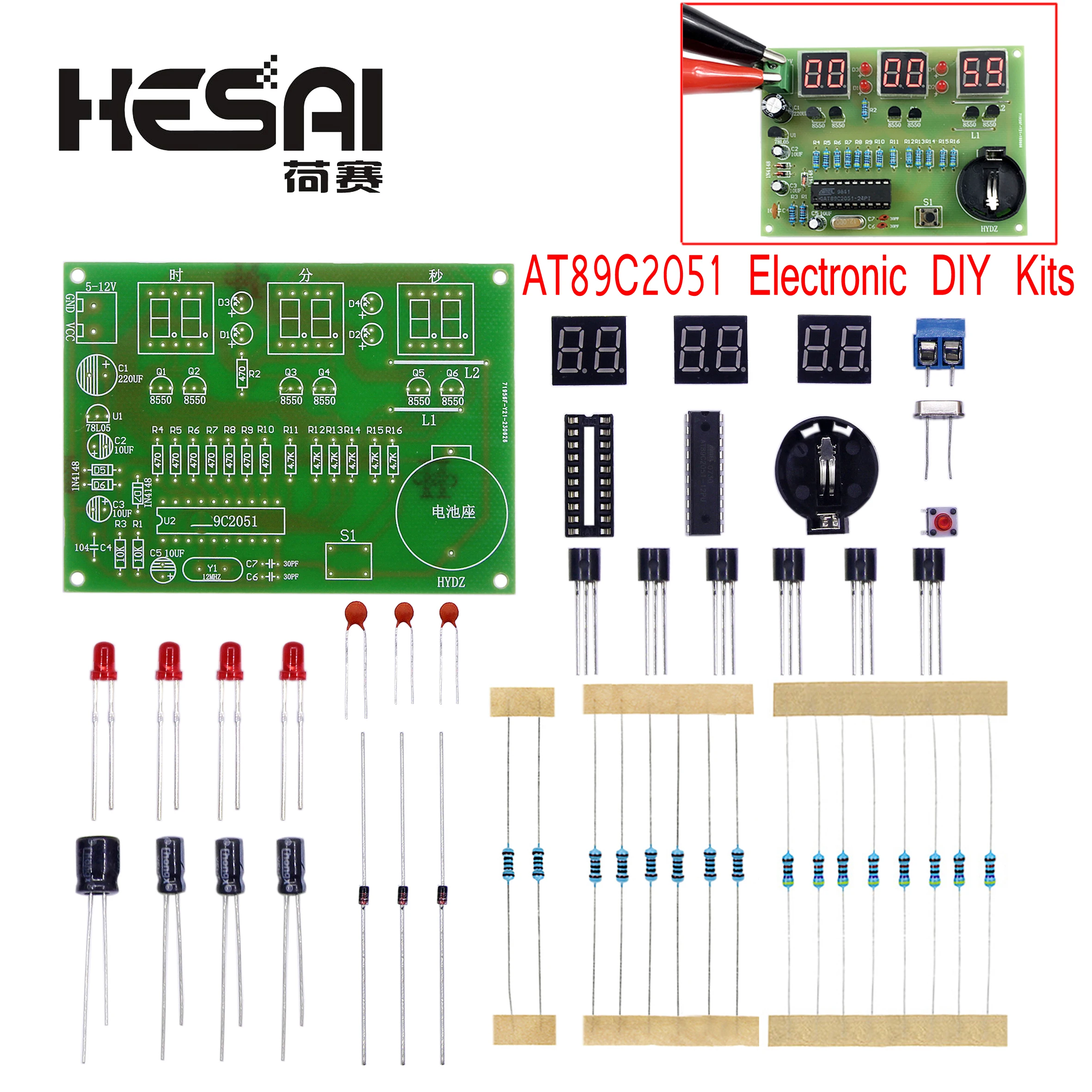DIY Kits AT89C2051 Electronic Clock Digital Tube LED Display Suite Electronic Module Parts and Components DC 9V - 12V