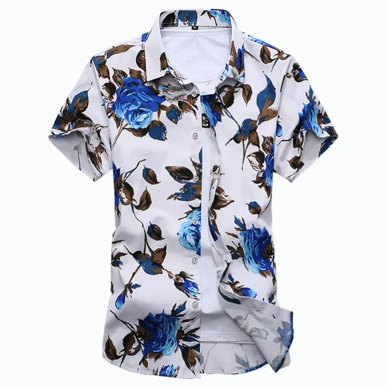 Summer New Boutique Fashion Print Mens Casual Short-sleeved Shirts Floral Clothing Trend Men Flower Shirts Size S-7XL