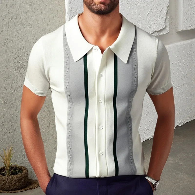 

Summer Best-selling Fashionable and Trendy Men's Clothing – New Summer Men's Knitwear, Lapel Pullover Casual Striped Polo Shirt