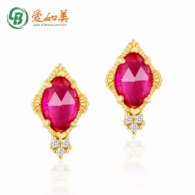 

Red Treasure Earrings 18K Gold PT950 Platinum Silver Plated 7-Layer Gold Geometric Retro Earrings Internet Red Earrings