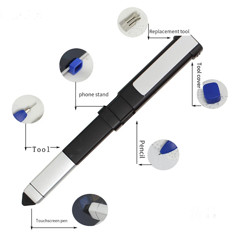 

5 шт. многофункциональная квадратная шариковая ручка, подставка для мобильного телефона, отвертка, сенсорная шариковая ручка