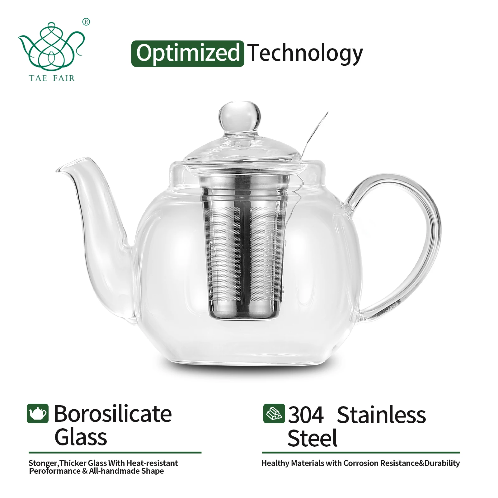 TAE Fair Glass Teapot with Infuser, 700 ml Borosilicate Tea Pot with Strainer, Clear Leaf Tea Pots for Loose Tea