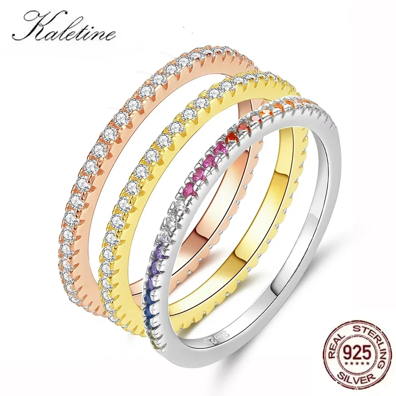 KALETINE Wedding Ring For Women Man 925 Sterling Silver Concise Classical Multicolor Mini Zirconia Rose Gold Fashion Jewelry