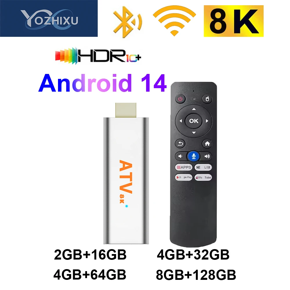 YOZHIXU Android14 TV Stick H313 HDR10 MaliG31 رباعي النواة A53 2.4G&5G Dual Wifi 8K Google Voice Assistant Netflix Media Player Q15