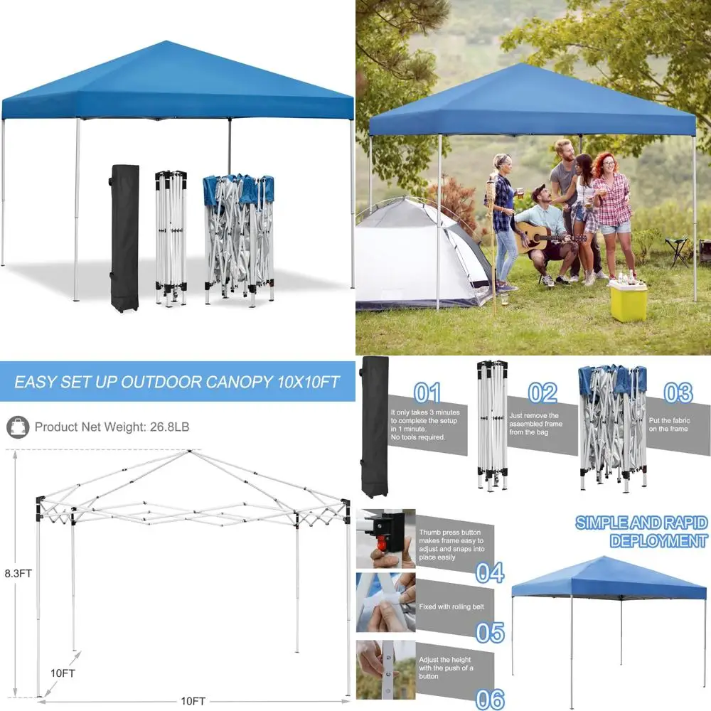 

Instant Pop Up Canopy Tent 10x10 with Adjustable Legs, Easy Setup, Outdoor Patio Shelter, Wheeled Bag Included, Straight Leg Des