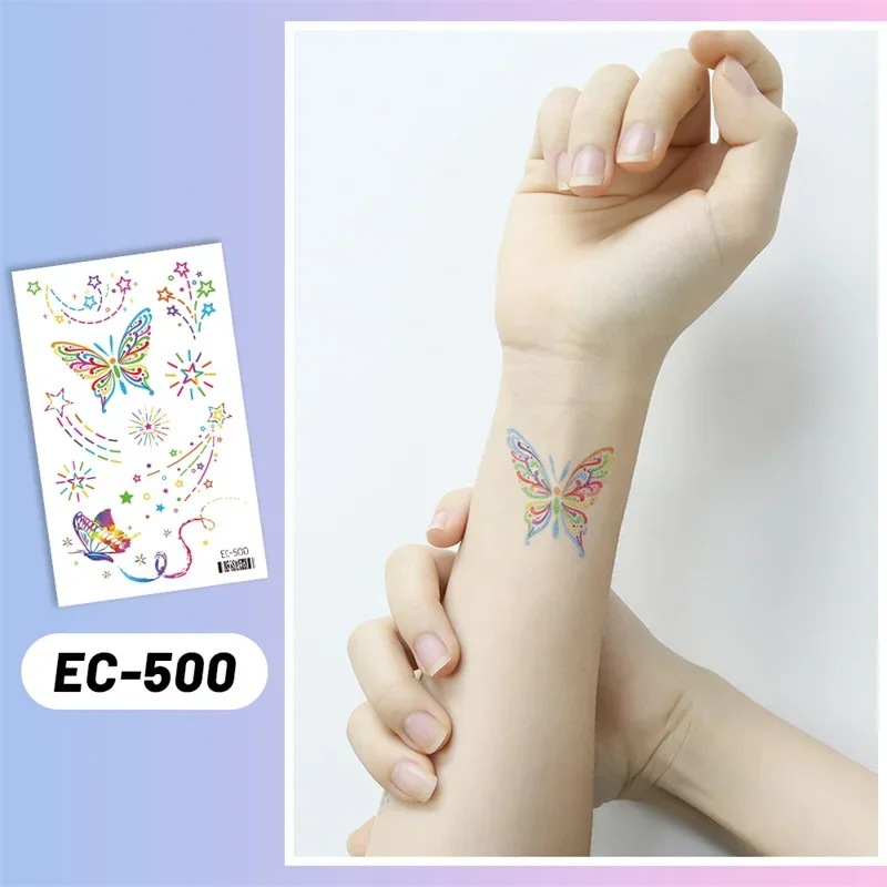 Tatouage Temporaire Coloré Arc-en-ciel de enquêter d'Artifice, Autocollants de Dessin Animé, Cœur Doux, pour Maquillage de ix, Poulet, Faux Tatouage